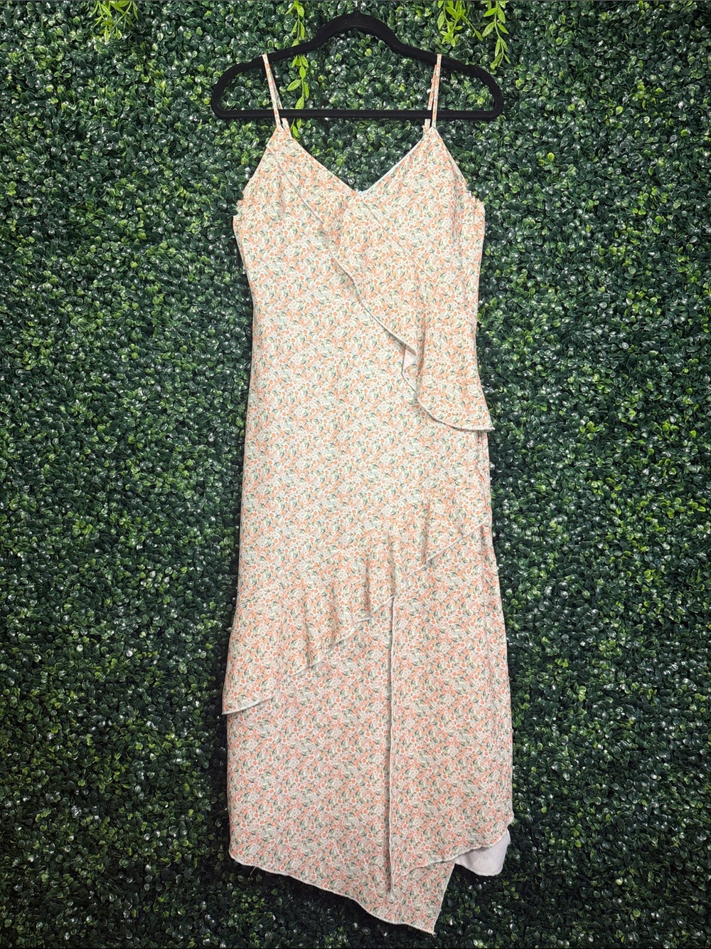 Floral Ruffle Slip Dress in Light Peach